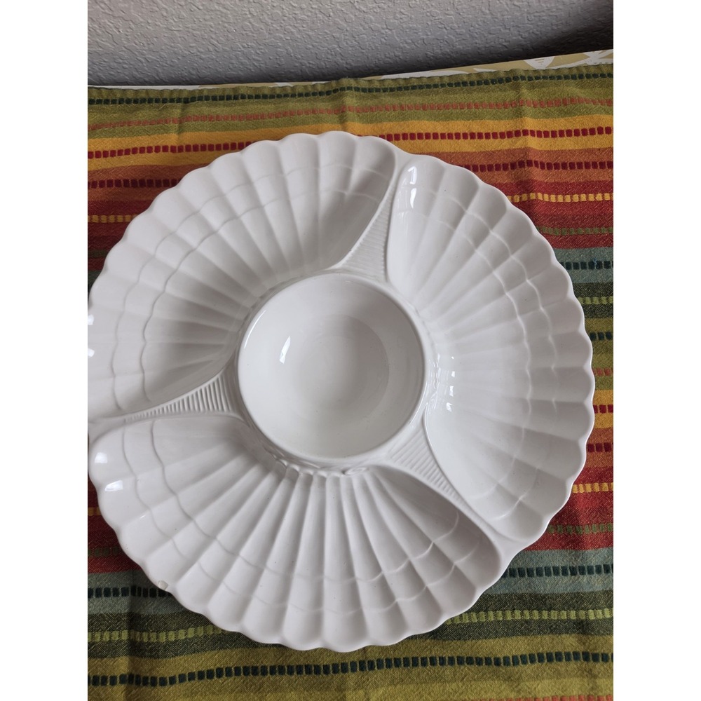 Vtg 3 Shell Divided White Serving Dish Plate Horderve Condiment Signature Japan